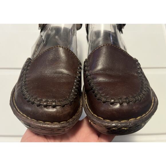 Born Stacked Heel Sandals Size 8 Brown Leather Stitched Closed Toe Ankle Strap - Picture 6 of 11